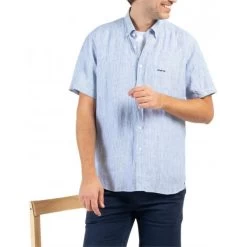 Chemise Avec Manches Courtes Et Col Américain Mise Au Green Coton Bleue Rayée