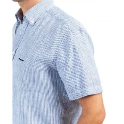 Chemise Avec Manches Courtes Et Col Américain Mise Au Green Coton Bleue Rayée -Passons à la mode masculine ! 115917 150954vt chemise avec manches courtes et col americain mise au green coton bleue rayee 04 600x600