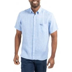 Chemise Avec Manches Courtes Et Col Américain Mise Au Green Lin Vert D'eau