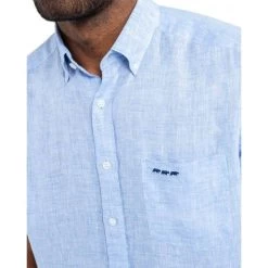 Chemise Avec Manches Courtes Et Col Américain Mise Au Green Lin Vert D'eau -Passons à la mode masculine ! 115924 150944vt chemise avec manches courtes et col americain mise au green lin vert d eau 03 600x600