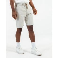 Short Chino Mise Au Green Lin Et Coton Beige Rayé