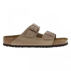 Mules Avec Double Bride Birkenstock Arizona En Cuir Taupe