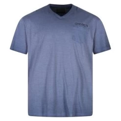 Tee-shirt Avec Manches Courtes Et Col V Redfield En Coton Bleu Imprimé Rayures