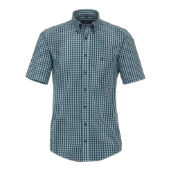 Chemise Avec Manches Courtes Et Col Américain Casa Moda Turquoise Carreaux