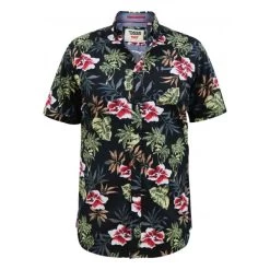 Chemise Duke En Coton Avec Manches Courtes Et Col Américain Noire Fleurie