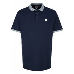 Polo Avec Manches Courtes Et Col Boutonné Tom Tailor + Coton Marine Maille Piquée