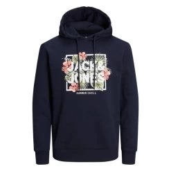 Sweat à Capuche Avec Manches Longues Et Col Croisé Jack & Jones + Coton Mélangé Marine