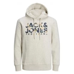 Sweat à Capuche Avec Manches Longues Et Col Croisé Jack & Jones + Coton Mélangé écru