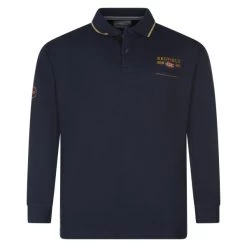 Polo Redfield En Coton Avec Manches Longues Et Col Boutonné Bleu Marine Maille Piquée