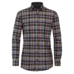 Chemise Casa Moda Coton Ajustée Avec Manches Longues Et Col Français Bordeaux Carreaux