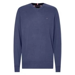 Pull Col V Tommy Hilfiger Big & Tall En Coton Biologique Mélangé Bleu