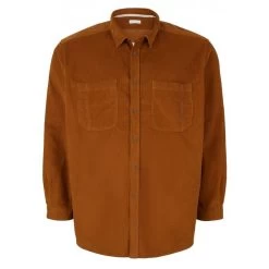 Chemise Tom Tailor + Velours Regular Fit Avec Manches Longues Et Col Italien Camel En Velours