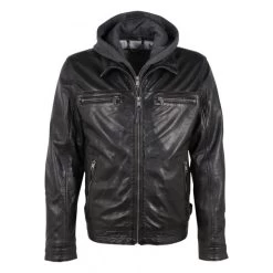 Blouson Gipsy Deercraft Cuir De Mouton Droite Avec Manches Longues Et Col à Capuche Noir