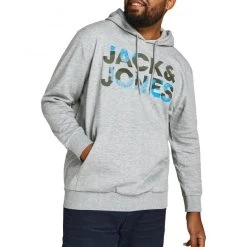 Sweat Jack & Jones + En Coton Mélangé Avec Manches Longues Et Col à Capuche Gris -Passons à la mode masculine ! 116664 123313vt sweat jack et jones en coton melange avec manches longues et col a capuche gris 06 600x600