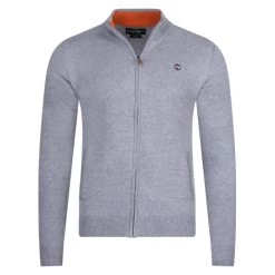Cardigan Col Camionneur Green Island En Coton Mélangé Avec Manches Longues Gris Clair