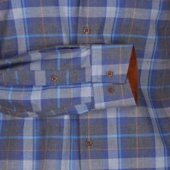 Chemise Bande Originale En Coton Avec Manches Longues Et Col Américain Bleu Carreaux -Passons à la mode masculine ! 116706 121184vt chemise bande originale en coton avec manches longues et col americain bleu carreaux 03 600x600