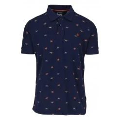 Polo J&JOY En Coton Avec Manches Courtes Et Col Français Bleu Marine Imprimé Oiseaux