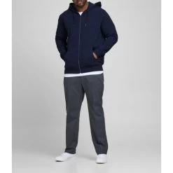 Sweat à Capuche JACK & JONES + BASIC En Coton Mélangé Bleu Marine -Passons à la mode masculine ! 116753 109842vt sweat a capuche jack et jones basic en coton melange bleu marine 03 600x600