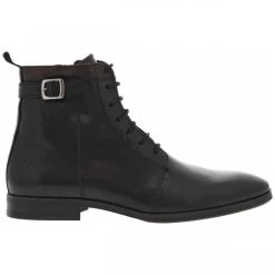 Boots Kost En Cuir Lisse Noir à Talon Décroché Bas Et Lacets Et Zip