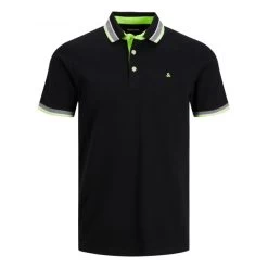 Polo En Maille Piquée Jack & Jones + Paulos En Coton Avec Manches Courtes Et Col Boutonné Noir