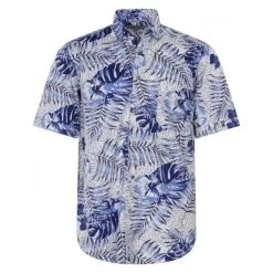 Chemise Bande Originale En Coton Avec Manches Courtes Et Col Américain Bleue Fleurie