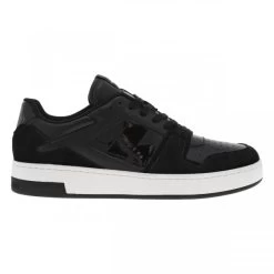 Calvin Klein Jeans Sneakers Tennis Calvin Klein En Cuir Noir à Semelle Blanche Semi-compensée Et Lacets Plats