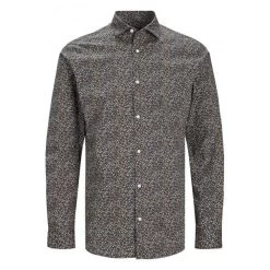 JACK&JONES Premium Chemise Premium En Coton Avec Manches Longues Et Col Italien Bleu Marine Fleurie