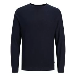 JACK&JONES Premium Pull Col Ras Du Cou Premium En Coton Et Lin Mélangé Avec Manches Longues Bleu Marine En Maille Cueillie