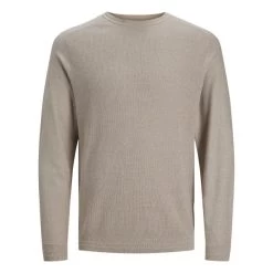 JACK&JONES Premium Pull Col Ras Du Cou Premium En Coton Et Lin Mélangé Avec Manches Longues écru En Maille Cueillie