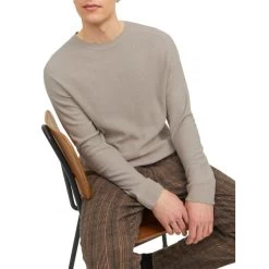 JACK&JONES Premium Pull Col Ras Du Cou Premium En Coton Et Lin Mélangé Avec Manches Longues écru En Maille Cueillie -Passons à la mode masculine ! 119059 156326vt pull col ras du cou premium en coton et lin melange avec manches longues ecru en maille cueillie 06 600x600