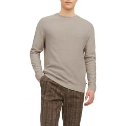 JACK&JONES Premium Pull Col Ras Du Cou Premium En Coton Et Lin Mélangé Avec Manches Longues écru En Maille Cueillie -Passons à la mode masculine ! 119059 156326vt pull col ras du cou premium en coton et lin melange avec manches longues ecru en maille cueillie 07 600x600