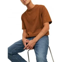JACK&JONES Premium T-shirt Col Rond Premium En Coton Biologique Avec Manches Courtes Camel -Passons à la mode masculine ! 119073 156339vt t shirt col rond premium en coton biologique avec manches courtes camel 04 600x600