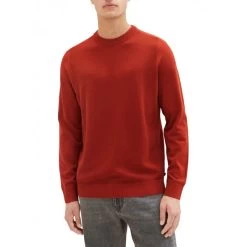 Pull Col Rond Tom Tailor En Coton Avec Manches Longues Rouge Point De Riz -Passons à la mode masculine ! 119661 156849vt pull col rond tom tailor en coton avec manches longues rouge point de riz 04 600x600