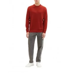 Pull Col Rond Tom Tailor En Coton Avec Manches Longues Rouge Point De Riz -Passons à la mode masculine ! 119661 156849vt pull col rond tom tailor en coton avec manches longues rouge point de riz 06 600x600