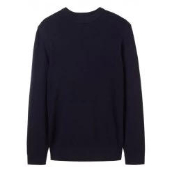 Pull Col Rond Tom Tailor En Coton Avec Manches Longues Bleu Marine Point De Riz