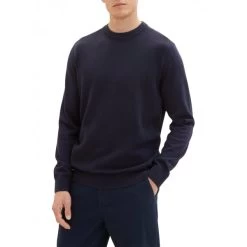 Pull Col Rond Tom Tailor En Coton Avec Manches Longues Bleu Marine Point De Riz -Passons à la mode masculine ! 119663 156847vt pull col rond tom tailor en coton avec manches longues bleu marine point de riz 05 600x600