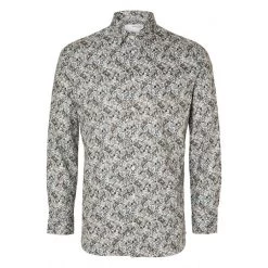 Chemise Selected Soho-Ethan En Coton Mélangé Avec Manches Longues Et Col Français Blanche