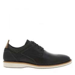 Derbies Bullboxer(H) En Cuir Noires à Semelle Plate Et à Lacets Ronds Bleus