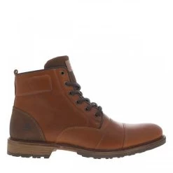 Bottines Bullboxer(H) En Cuir Cognac à Talon Décroché Bas Marron Et à Lacets