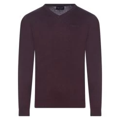 Pull Col V Teddy Smith En Coton Rouge Bordeaux