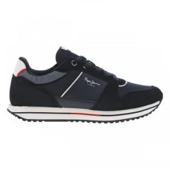Baskets Running Pepe Jeans Marine Avec Semelle Plate Et Logo De La Marque Printé