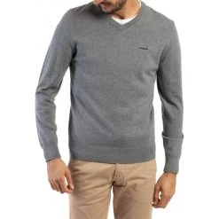 Pull Col V Mise Au Green En Coton Avec Manches Longues Gris