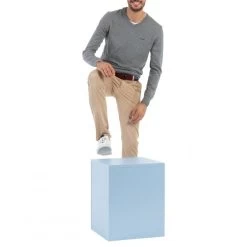 Pull Col V Mise Au Green En Coton Avec Manches Longues Gris -Passons à la mode masculine ! 122653 158398vt pull col v mise au green en coton avec manches longues gris 05 600x600