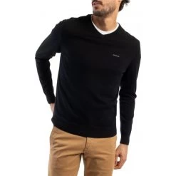 Pull Col V Mise Au Green En Coton Avec Manches Longues Noir