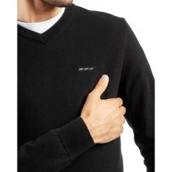 Pull Col V Mise Au Green En Coton Avec Manches Longues Noir -Passons à la mode masculine ! 122654 158397vt pull col v mise au green en coton avec manches longues noir 04 600x600