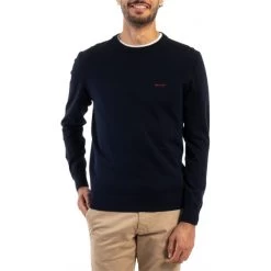 Pull Col Rond Mise Au Green En Coton Avec Manches Longues Bleu Marine