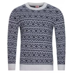 Armor-Lux Pull Col Rond Armor Lux Nature En Laine Mélangée Beige à Motif Jacquard Bleu Marine