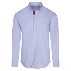 Chemise Ajustée Serge Blanco En Coton Ciel Col Américain à Manches Longues