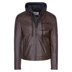 Blouson à Capuche Amovible Serge Pariente En Cuir Marron