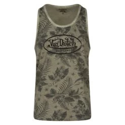 Débardeur Von Dutch En Coton Et Col Rond Kaki Imprimé Tropical